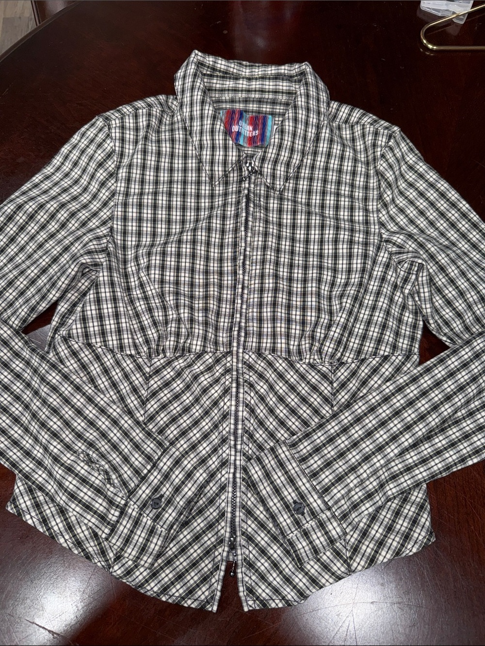 Super Stretchy Urban Outfitters Black and White Plaid Zip Jacket